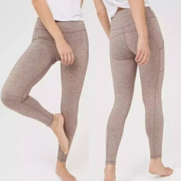 AERIE AMERICAN EAGLE Chill Play Move Leggings Tan Brown High Waisted Rise Pocket - Picture 1 of 12